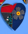 Handmade Upcycled Denim Heart Patch: Sew-On Applique with Leather & Cotton