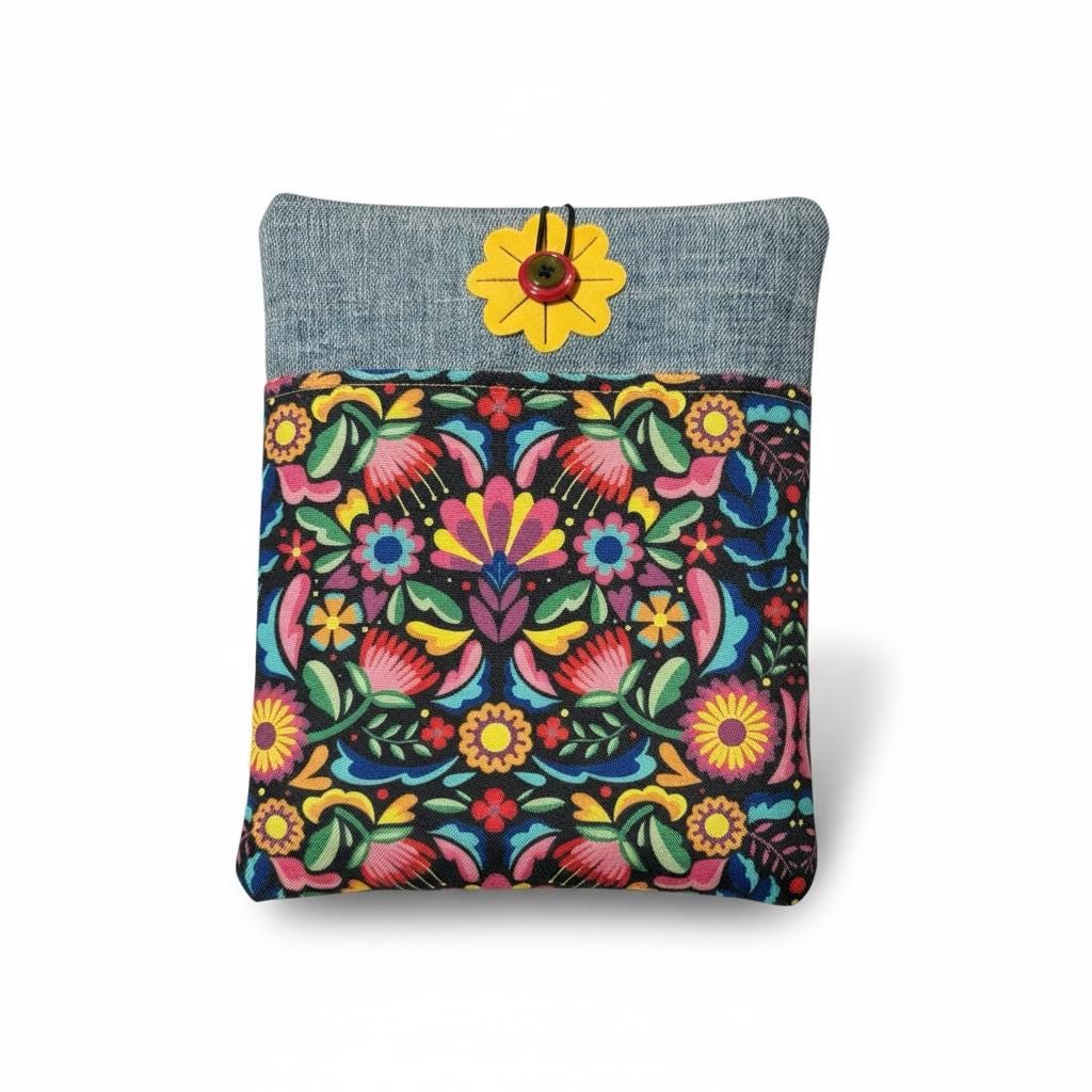 Upcycled Denim Kindle Sleeve | Quilted E-Reader Pouch (7x8")