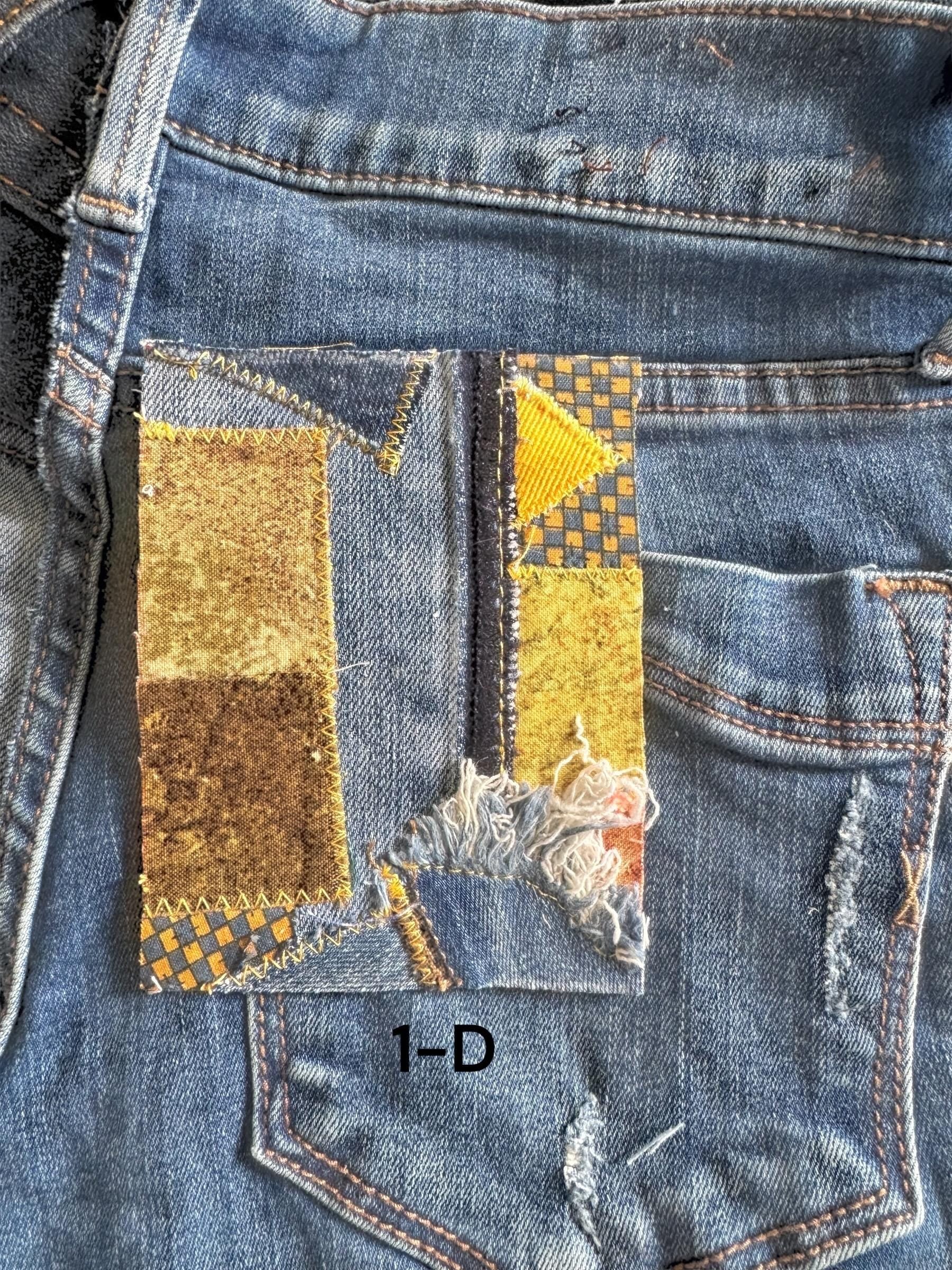 Handmade Denim Patchwork –  3.75”x4.5” Hand-Sew on – Upcycled Denim, Cotton fabric