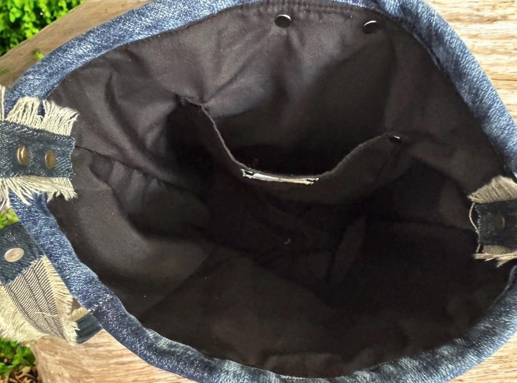 Upcycled Denim Crossbody Bag – Hand-Embroidered Moth Floral Patchwork Bag