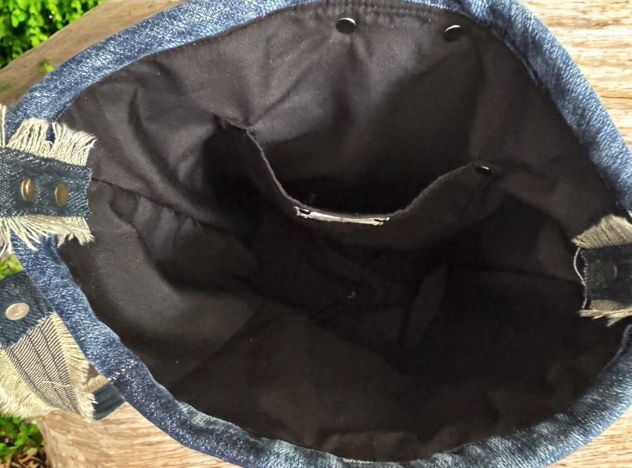 Upcycled Denim Crossbody Bag – Hand-Embroidered Moth Floral Patchwork Bag