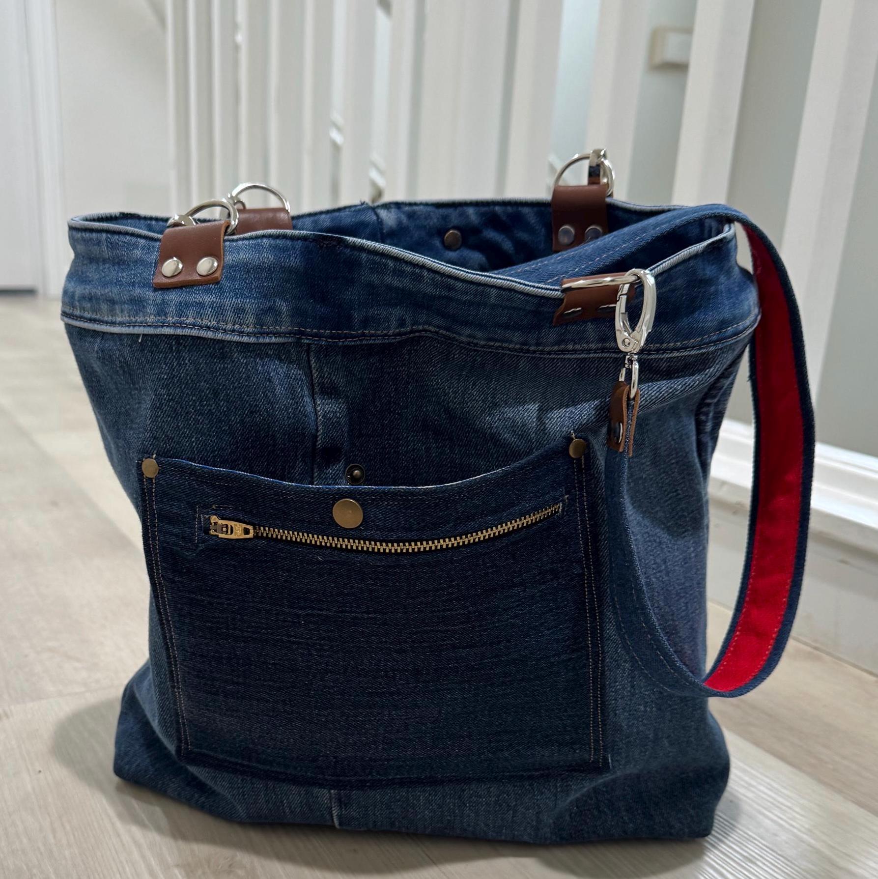 Boho Patchwork Denim Tote Bag-Handmade Upcycled Cotton Jean Purse & Embroidery