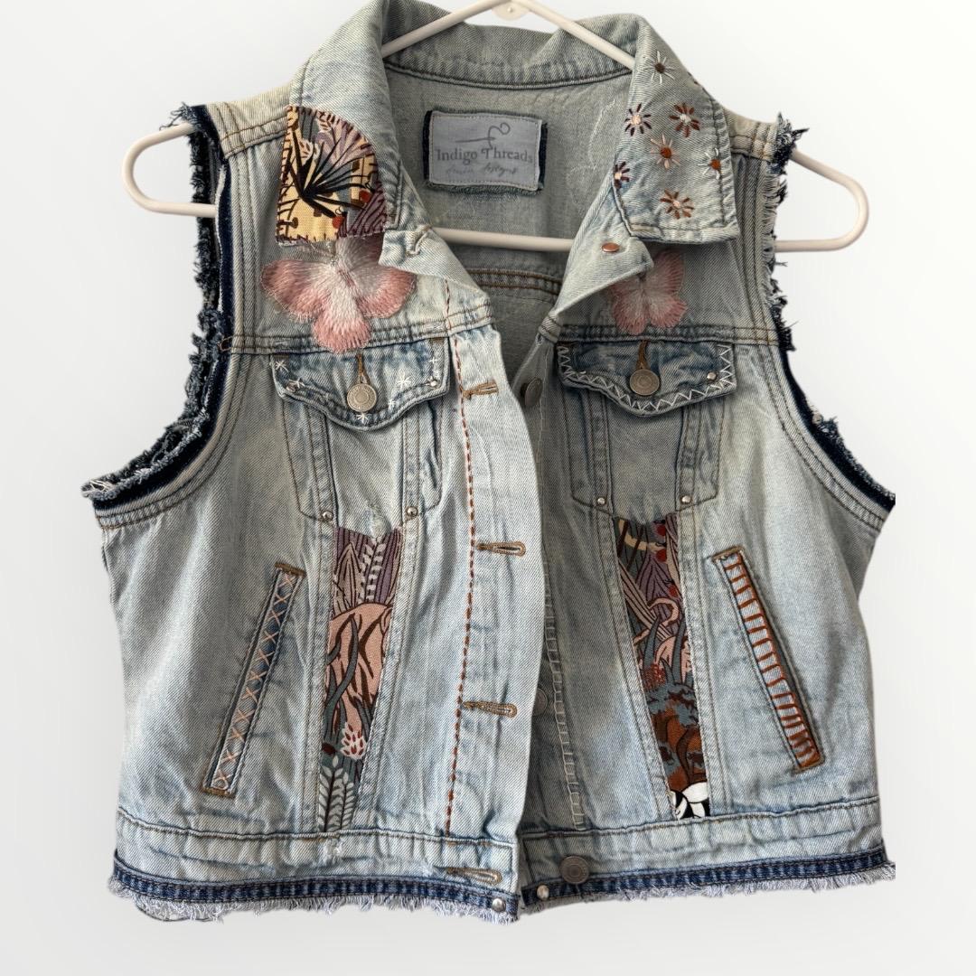 Upcycled Patchwork Denim girl’s Vest – Fits Ages 8–10 | One-of-a-Kind | Old Navy | Indigo Threads