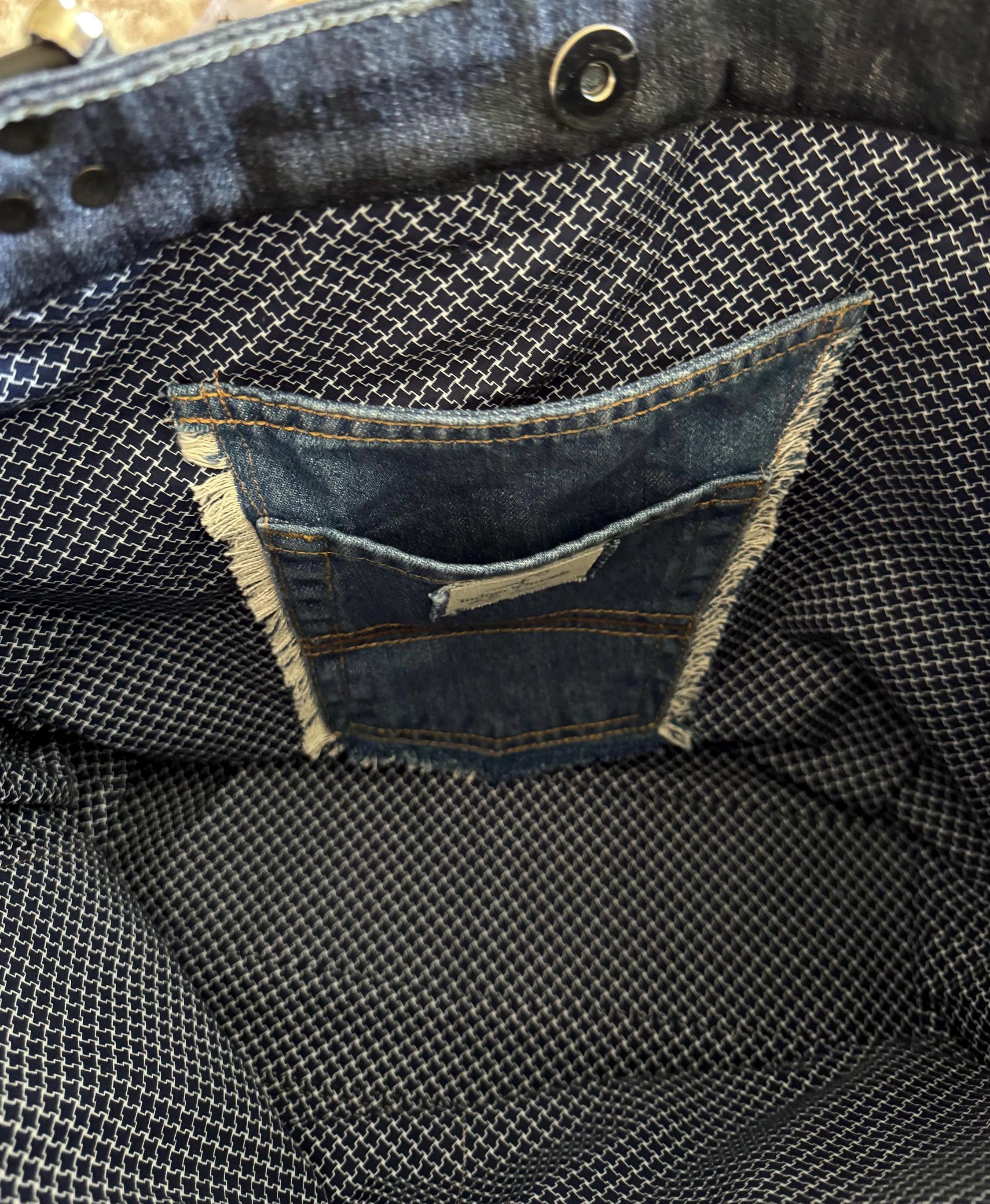 Upcycled Denim Tote Bag: Boho Patchwork with Cat Appliqué