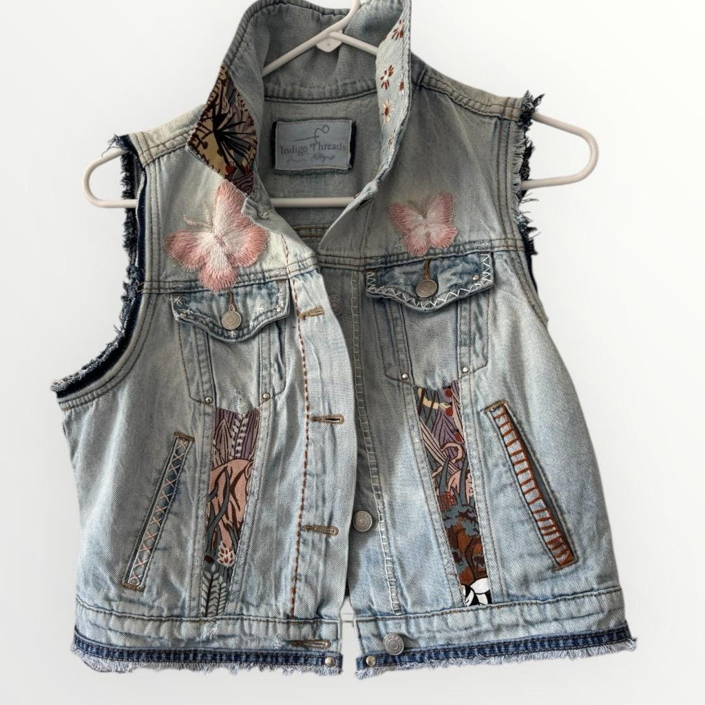 Upcycled Patchwork Denim girl’s Vest – Fits Ages 8–10 | One-of-a-Kind | Old Navy | Indigo Threads