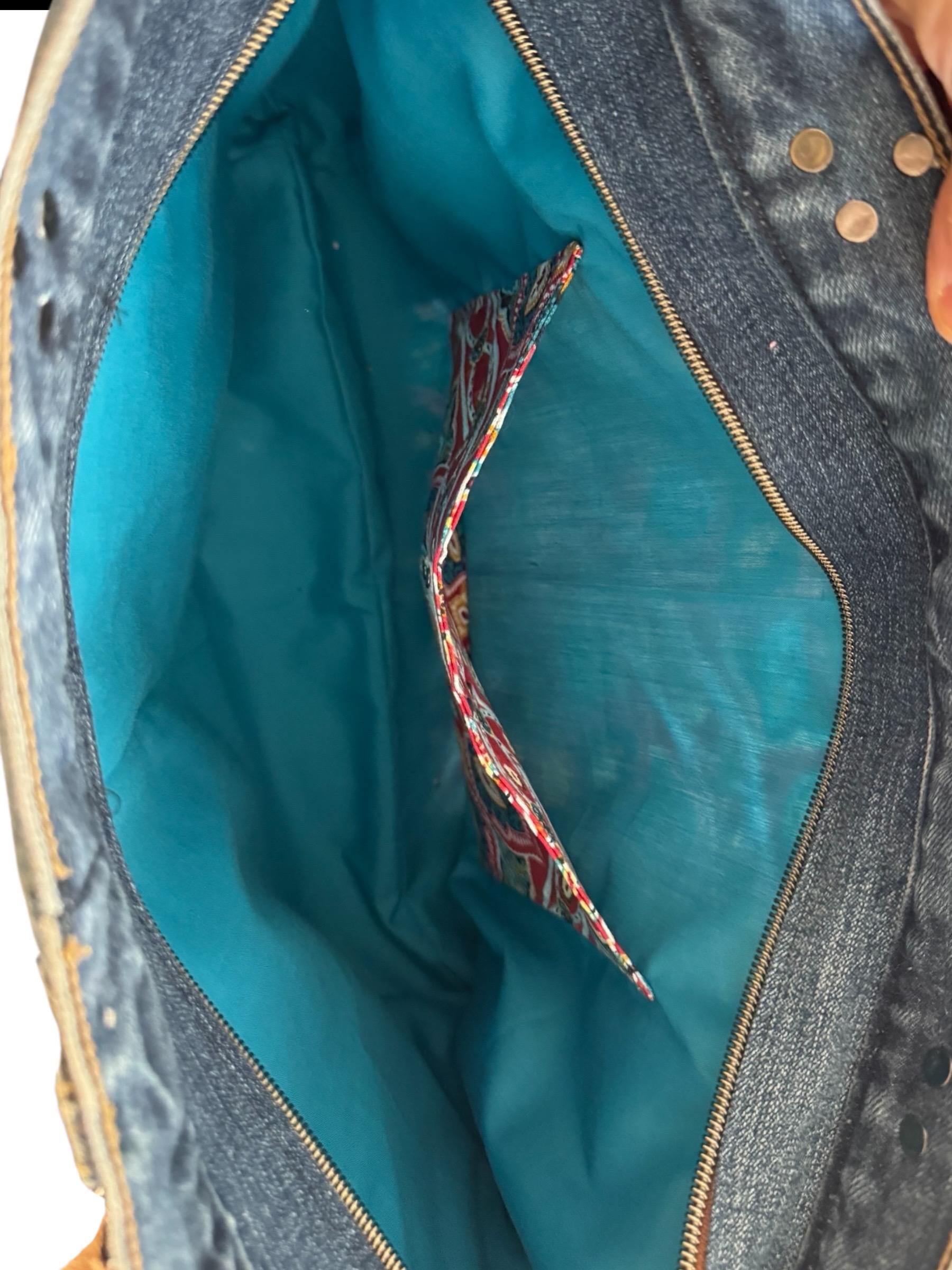 One-of-a-Kind Upcycled Denim & Faux Leather Tote Bag – Boho Patchwork Design