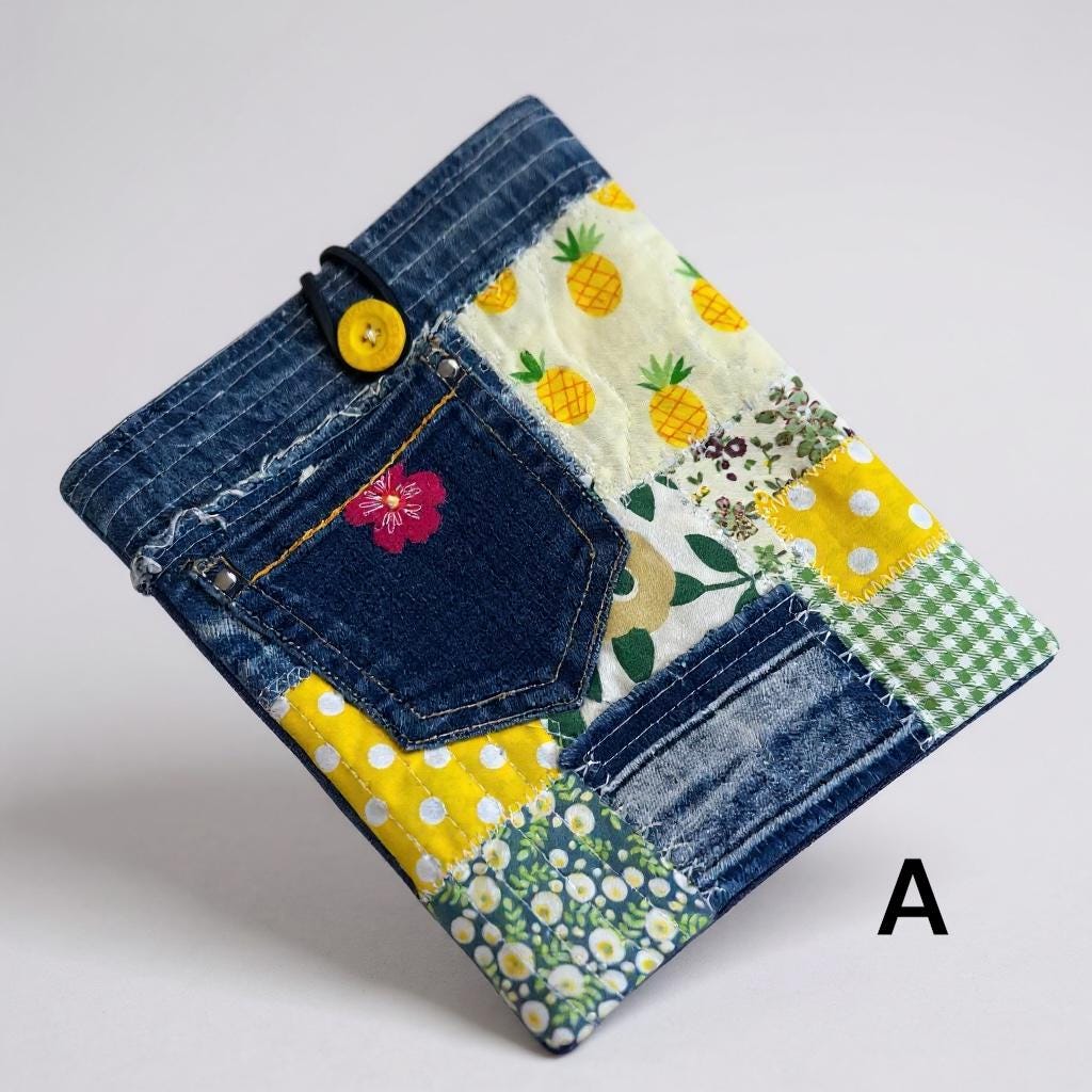 Upcycled Denim Kindle Sleeve | Quilted E-Reader Pouch (7x8")