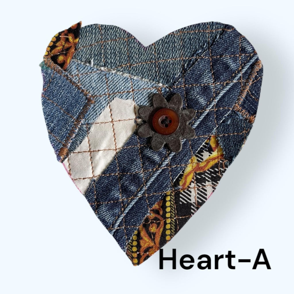 Upcycled Denim Heart Patch: Handmade Sew-On Applique with Leather Butterfly