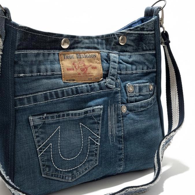 Upcycled Denim Shoulder Bag | Handmade Recycled Jeans Purse | Eco-Friendly One-of-a-Kind Bag