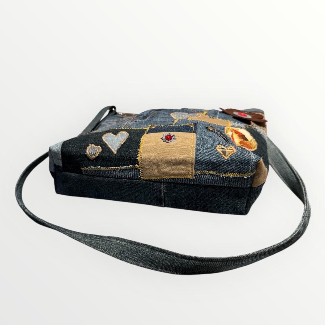 Upcycled Patchwork Denim Crossbody Bag – Handmade with Love