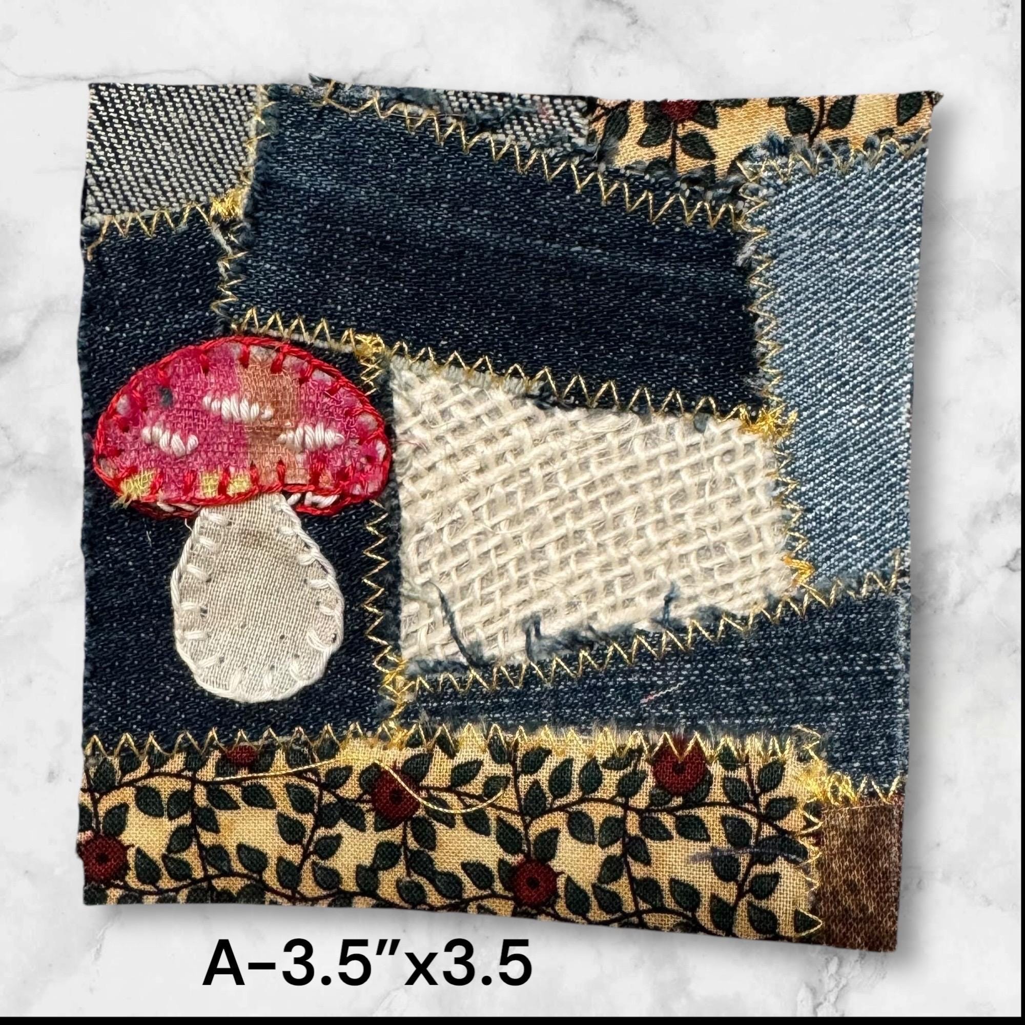 Handmade Denim Patchwork – 4” & 3.5” Hand-Sew on – Upcycled Denim, Cotton fabric