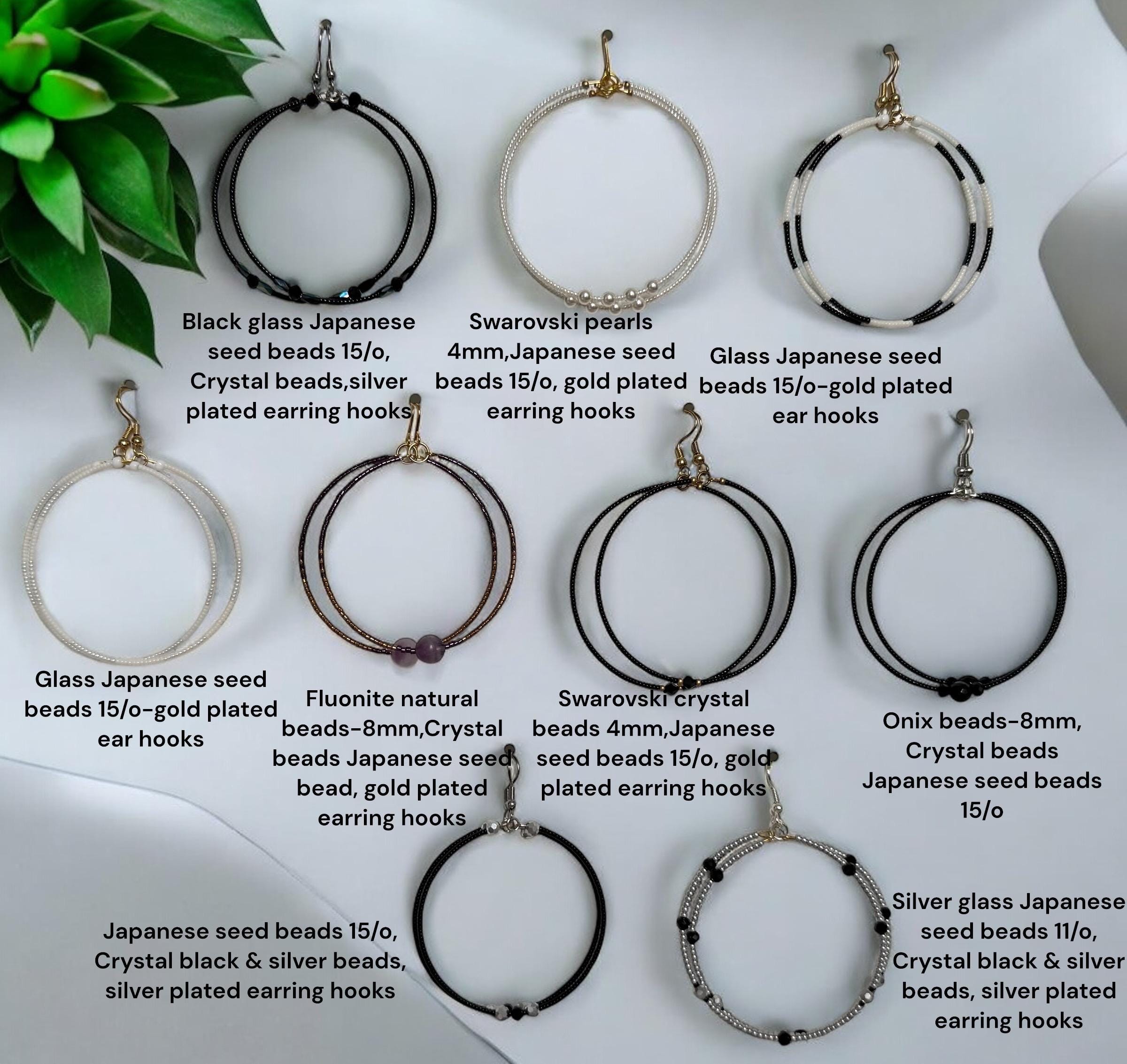 Handmade Seed Bead Hoop Earrings: Swarovski Crystal, Gemstones, Silver & Gold Plated