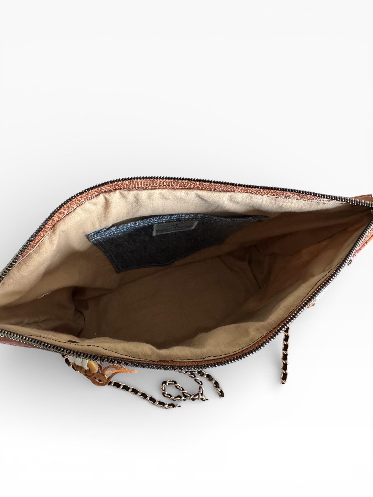 Boho Patchwork Crossbody Bag | Denim and Floral | Chain & Leather Strap