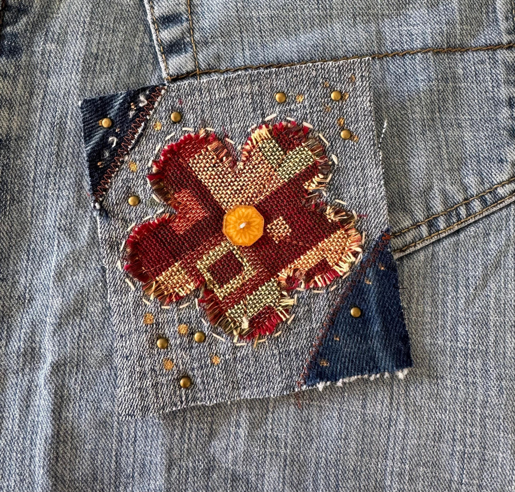 Upcycled Denim Patchwork Sew-On Patches | Boro Style Textile Art for Jackets, Bags