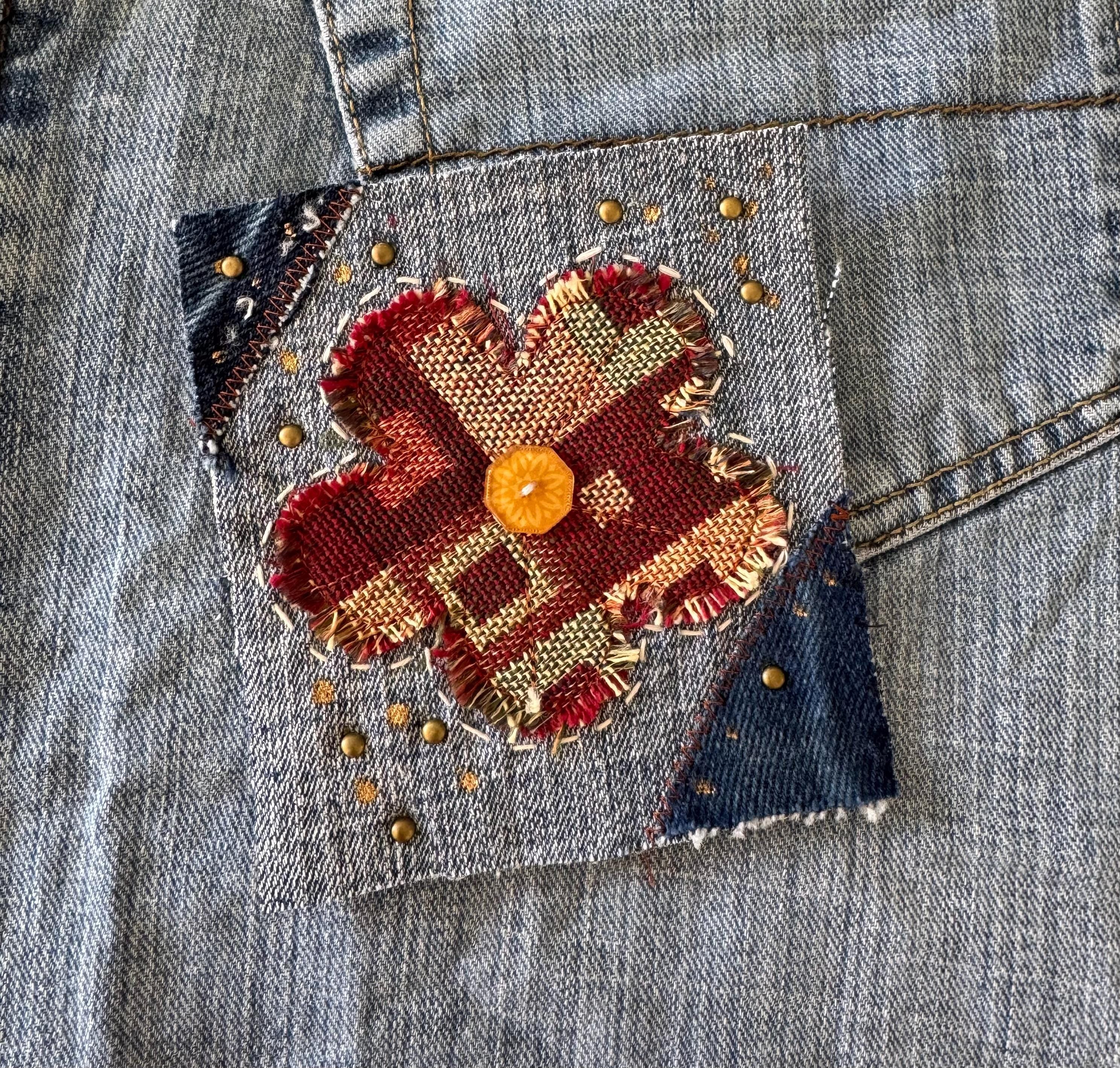 Upcycled Denim Patchwork Sew-On Patches | Boro Style Textile Art for Jackets, Bags