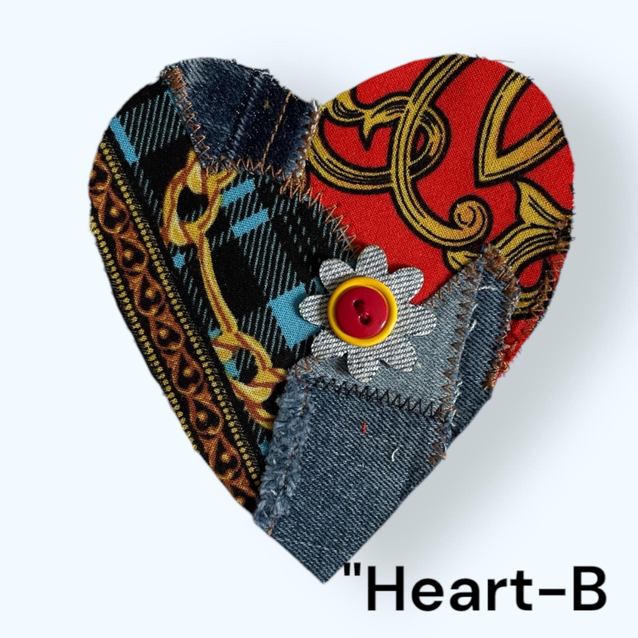 Upcycled Denim Heart Patch: Handmade Sew-On Applique with Leather Butterfly