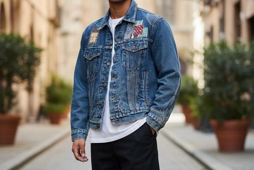 Vintage Levi’s 70506 Trucker Jacket – Sashiko Boro-Inspired Hand-Stitched Denim | Unisex