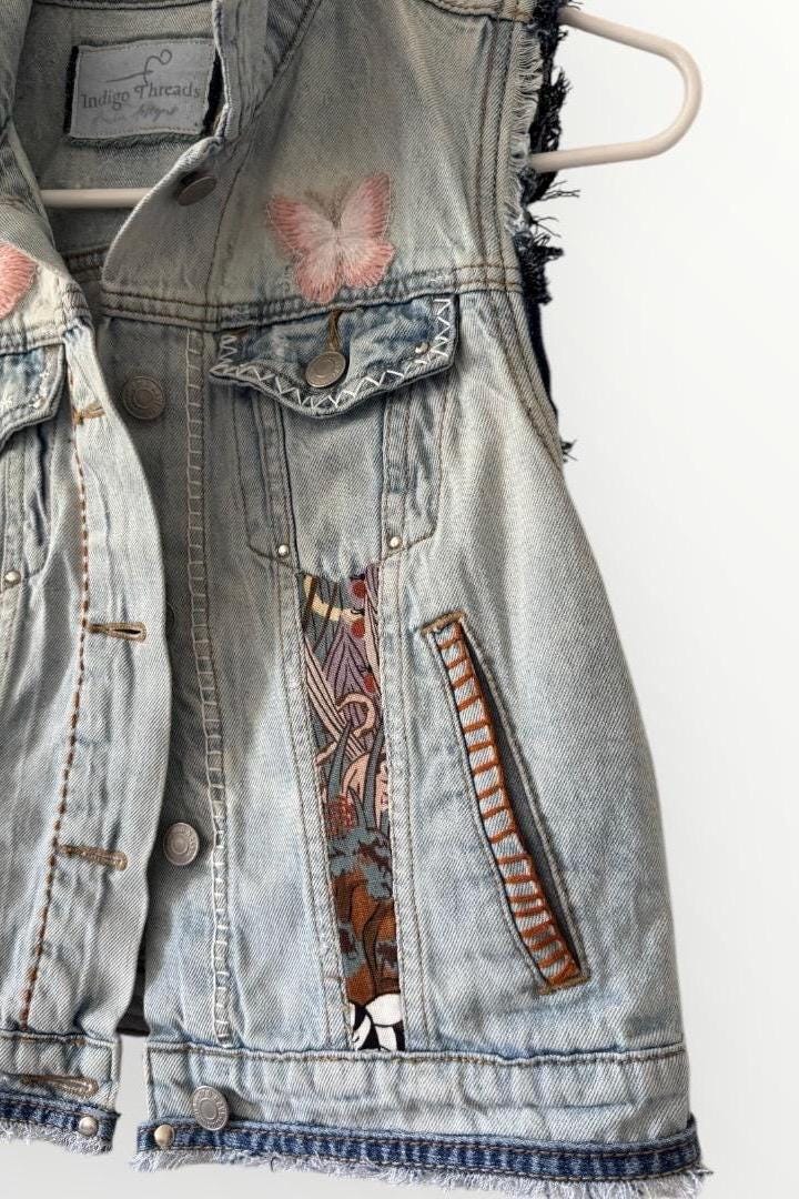 Upcycled Patchwork Denim girl’s Vest – Fits Ages 8–10 | One-of-a-Kind | Old Navy | Indigo Threads