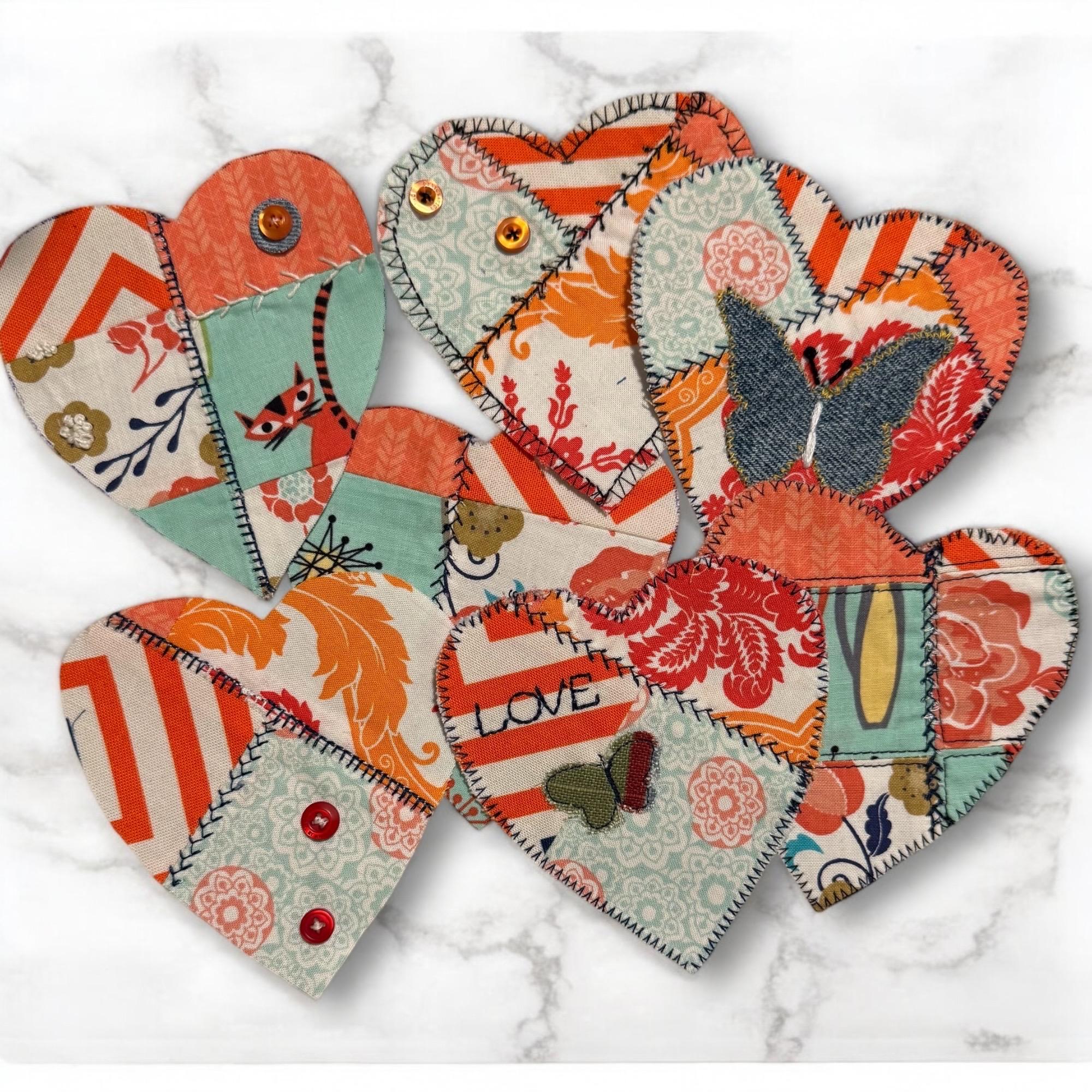 Handmade Upcycled Denim Heart Patches: Rustic DIY Crafting
