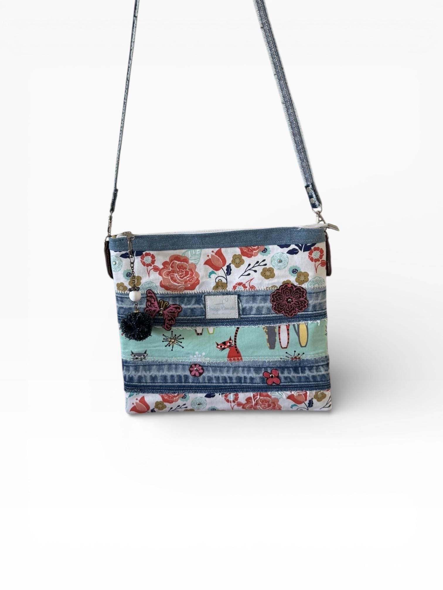Handmade Denim Patchwork Crossbody Bag | Upcycled Cotton Pouch