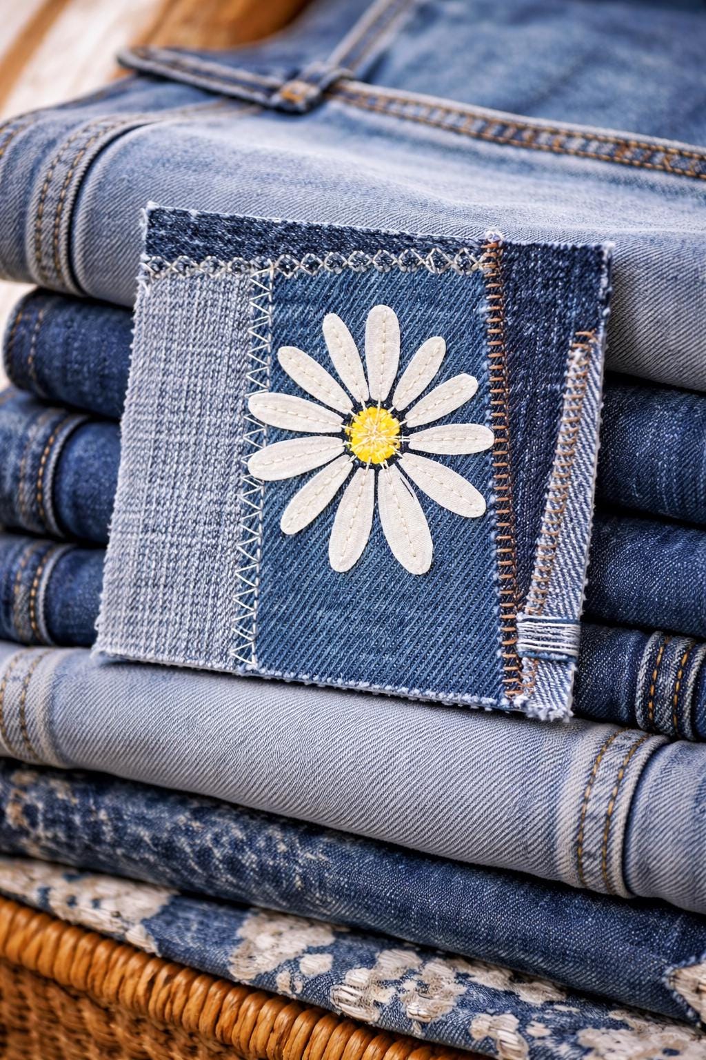 Handmade Denim Patches 4x4, Sew-On Appliqué, Upcycled Patchwork