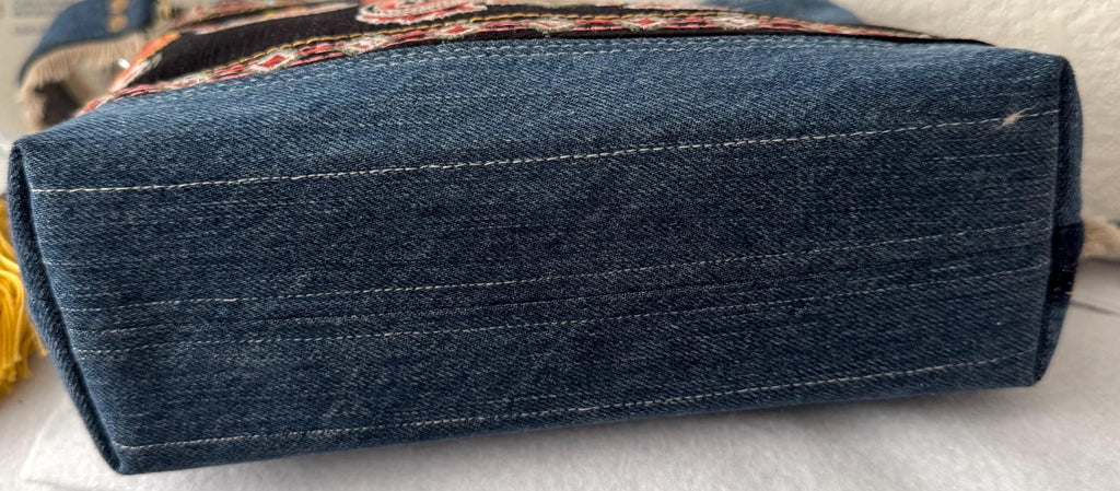 Denim Crossbody Bag with Intricate Embroidered Design | Handmade Shoulder Bag | Boho Folk Style | One-of-a-Kind