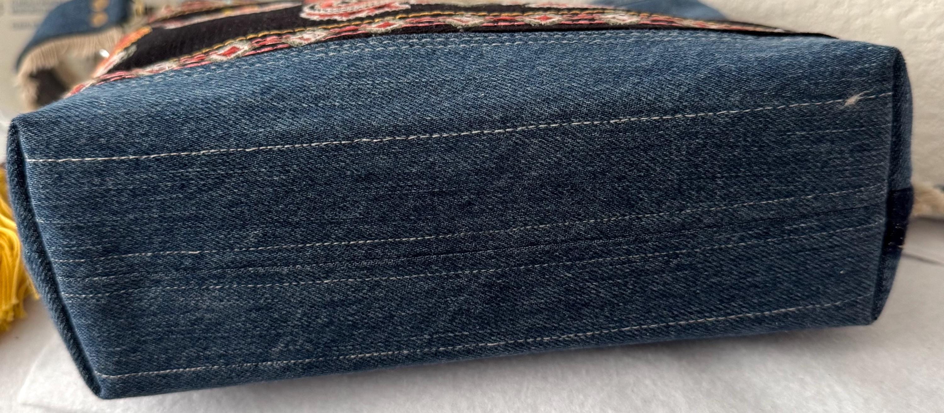 Denim Crossbody Bag with Intricate Embroidered Design | Handmade Shoulder Bag | Boho Folk Style | One-of-a-Kind