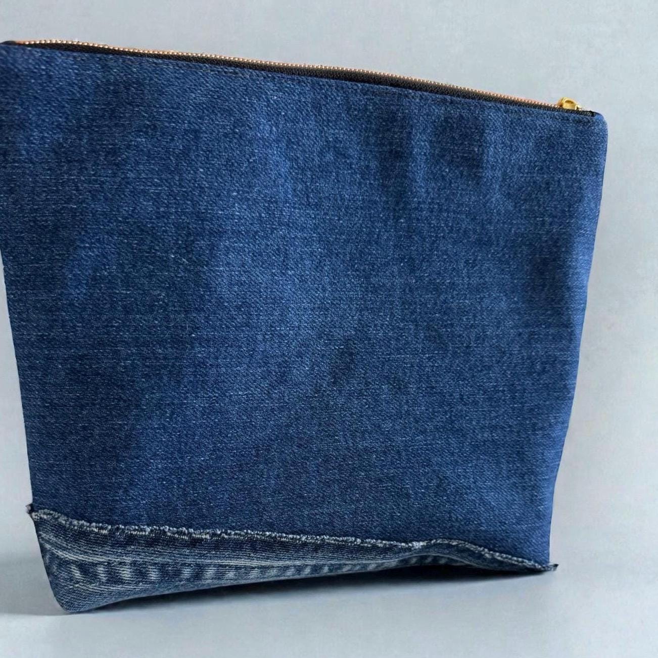 Upcycled Denim Patchwork Handbag, Floral Accents, Sustainable Jean Purse
