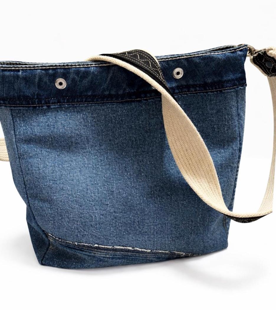 Upcycled Denim Patchwork Crossbody Bag | Boho Jean Purse with Lace Appliqué