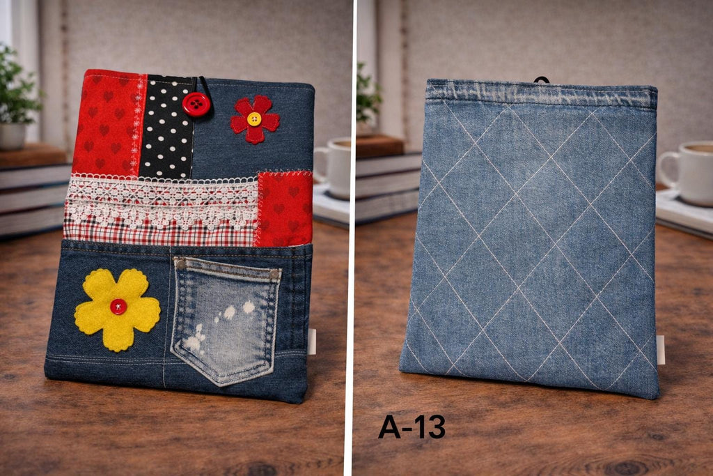Handmade Denim Patchwork Pouch | Bible Cover, iPad, laptop Sleeve-extra large