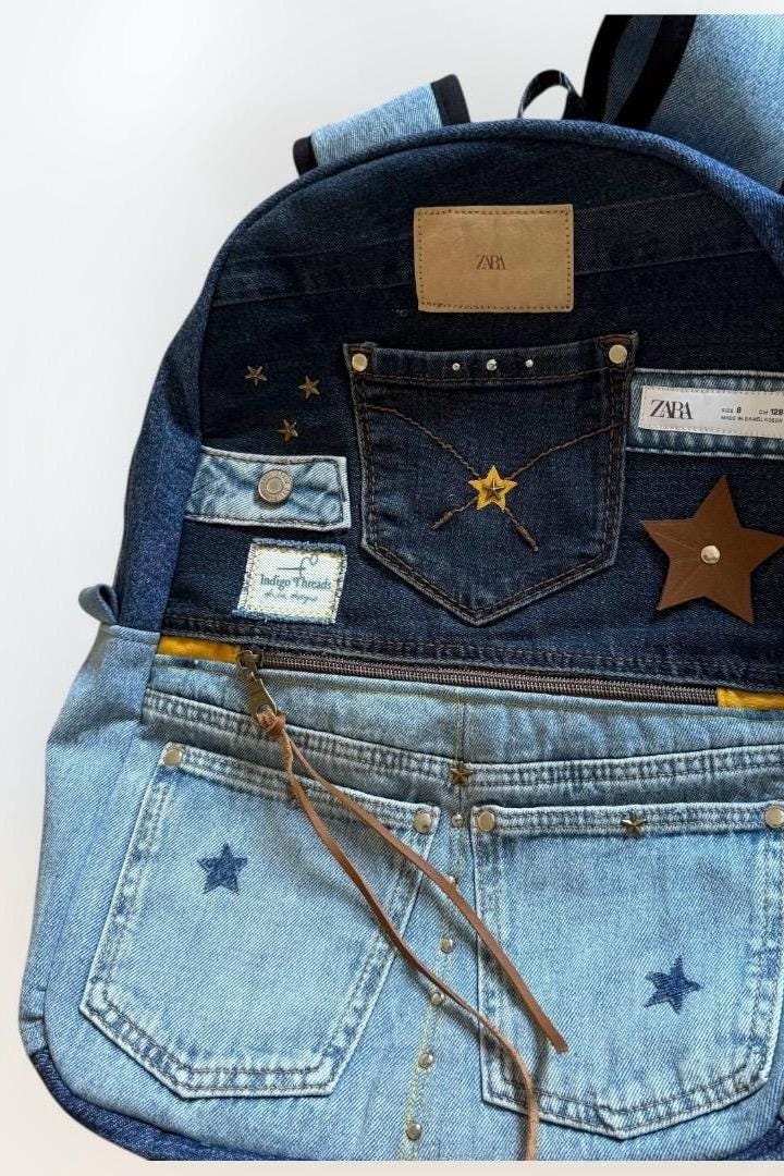 Handmade Denim Patchwork Backpack – One of a Kind