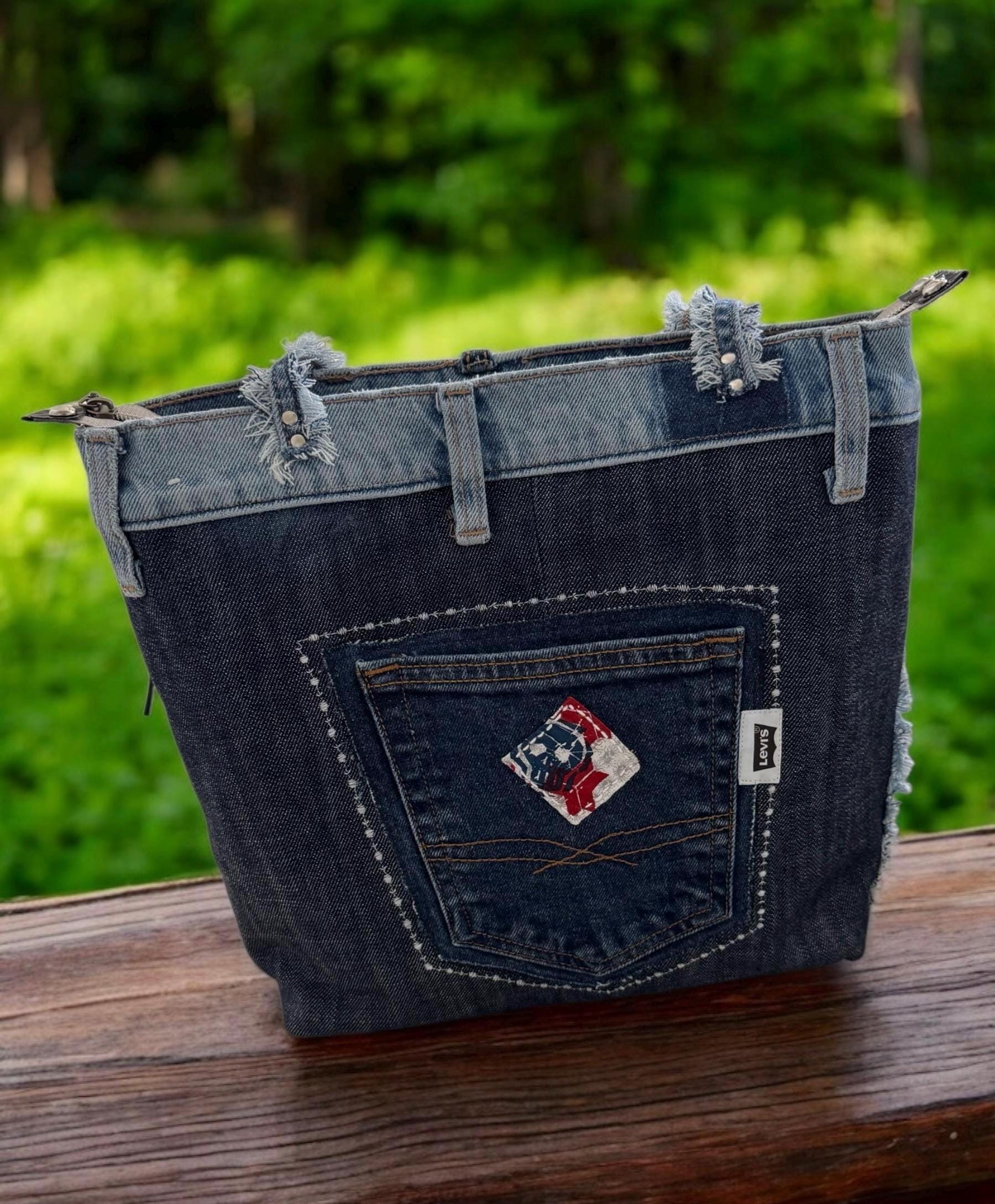 Upcycled Denim Tote: Handmade Skull Patchwork Shoulder Bag