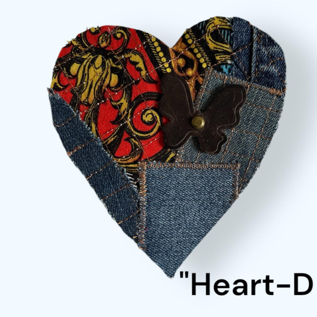 Upcycled Denim Heart Patch: Handmade Sew-On Applique with Leather Butterfly