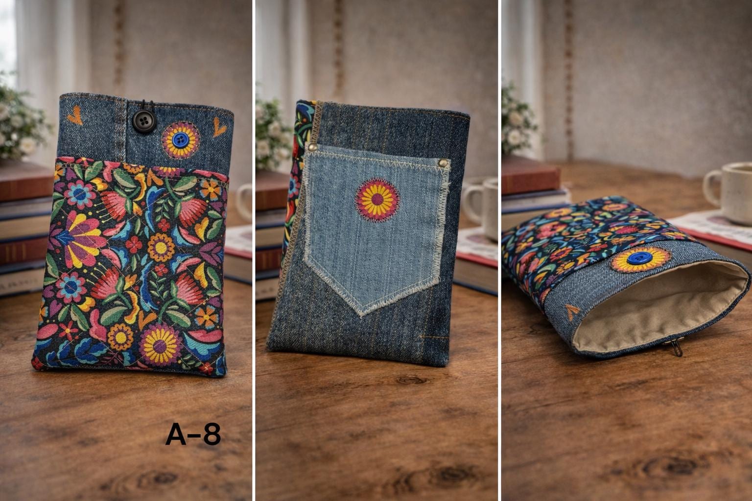 Extra Small Patchwork Denim Bags | 6” x 8” | One of a Kind Handmade Upcycled Bags | Indigo Threads