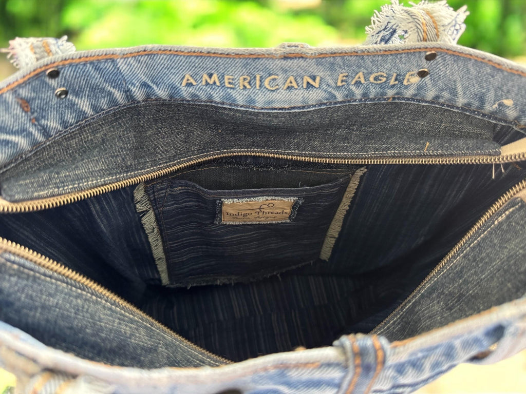 Upcycled Denim Tote: Handmade Skull Patchwork Shoulder Bag