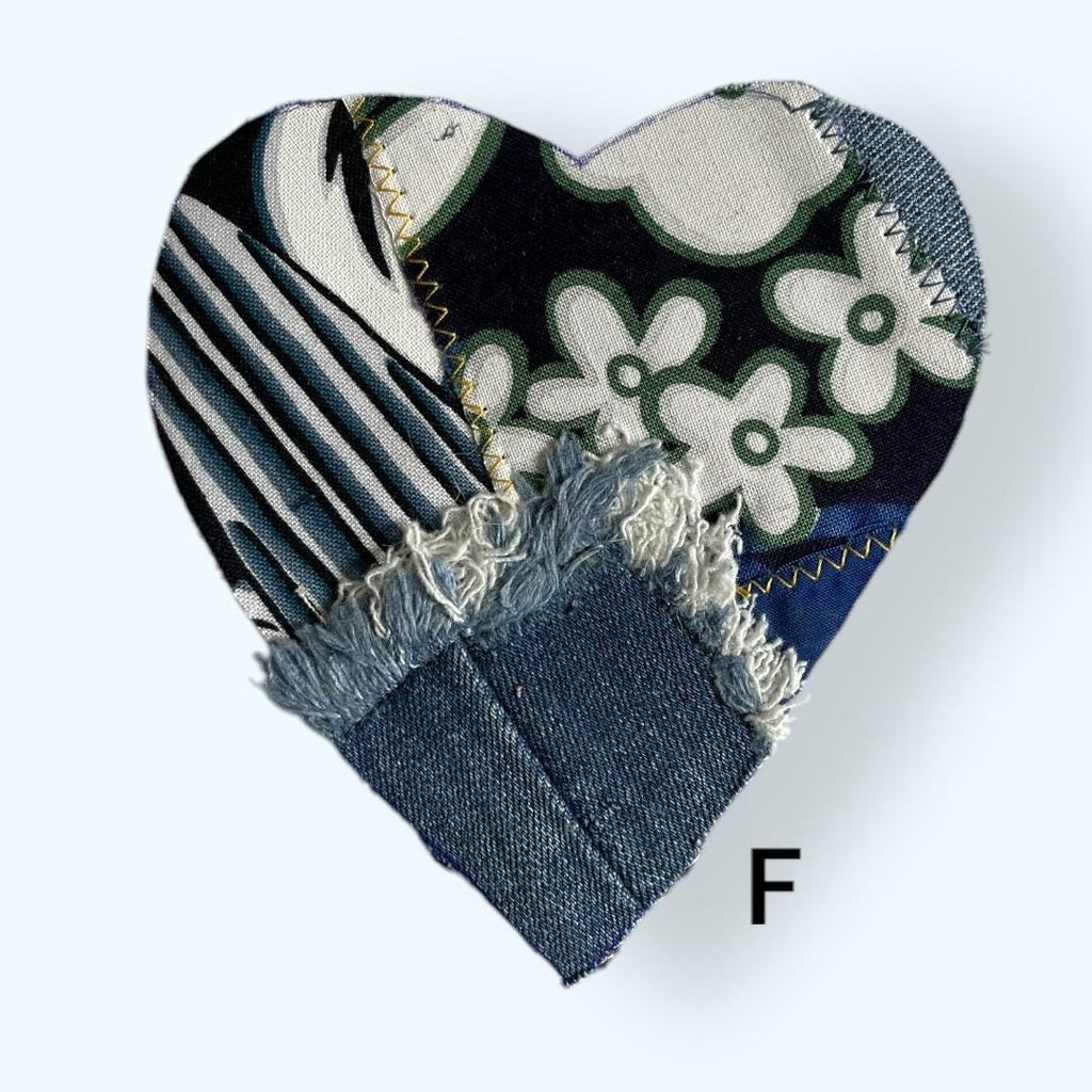 Handmade Denim Heart Patch: Upcycled Surf Floral Sew-On Applique