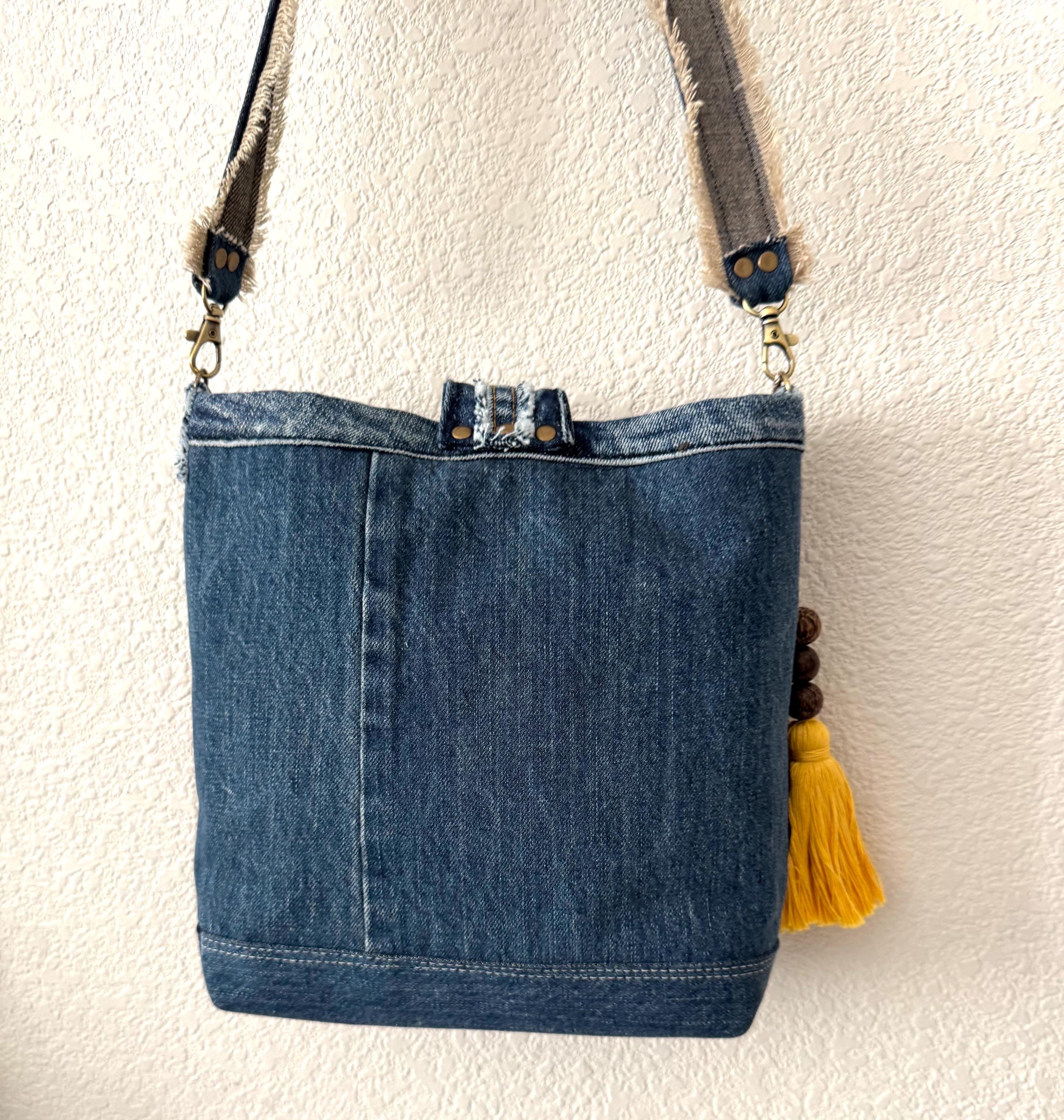 Denim Crossbody Bag with Intricate Embroidered Design | Handmade Shoulder Bag | Boho Folk Style | One-of-a-Kind