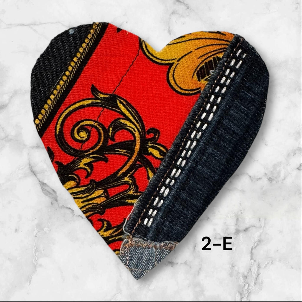 Handmade Upcycled Denim Heart Patch: Sew-On Applique with Leather & Cotton