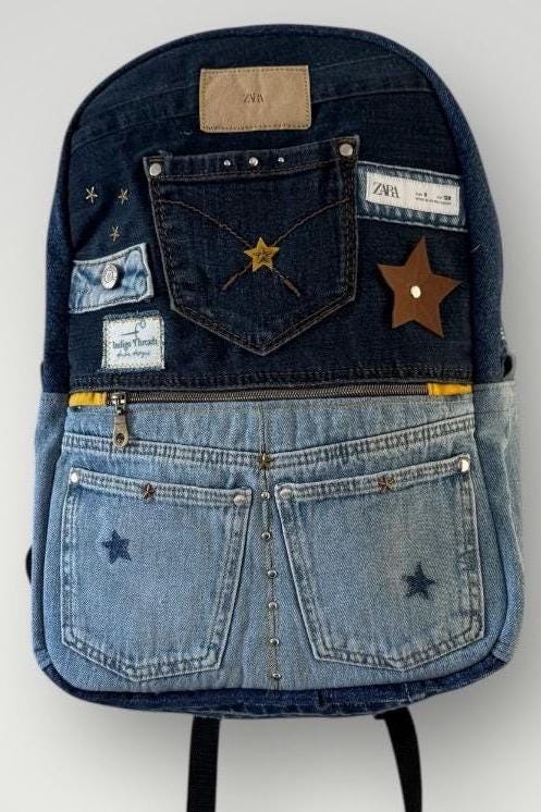 Handmade Denim Patchwork Backpack – One of a Kind