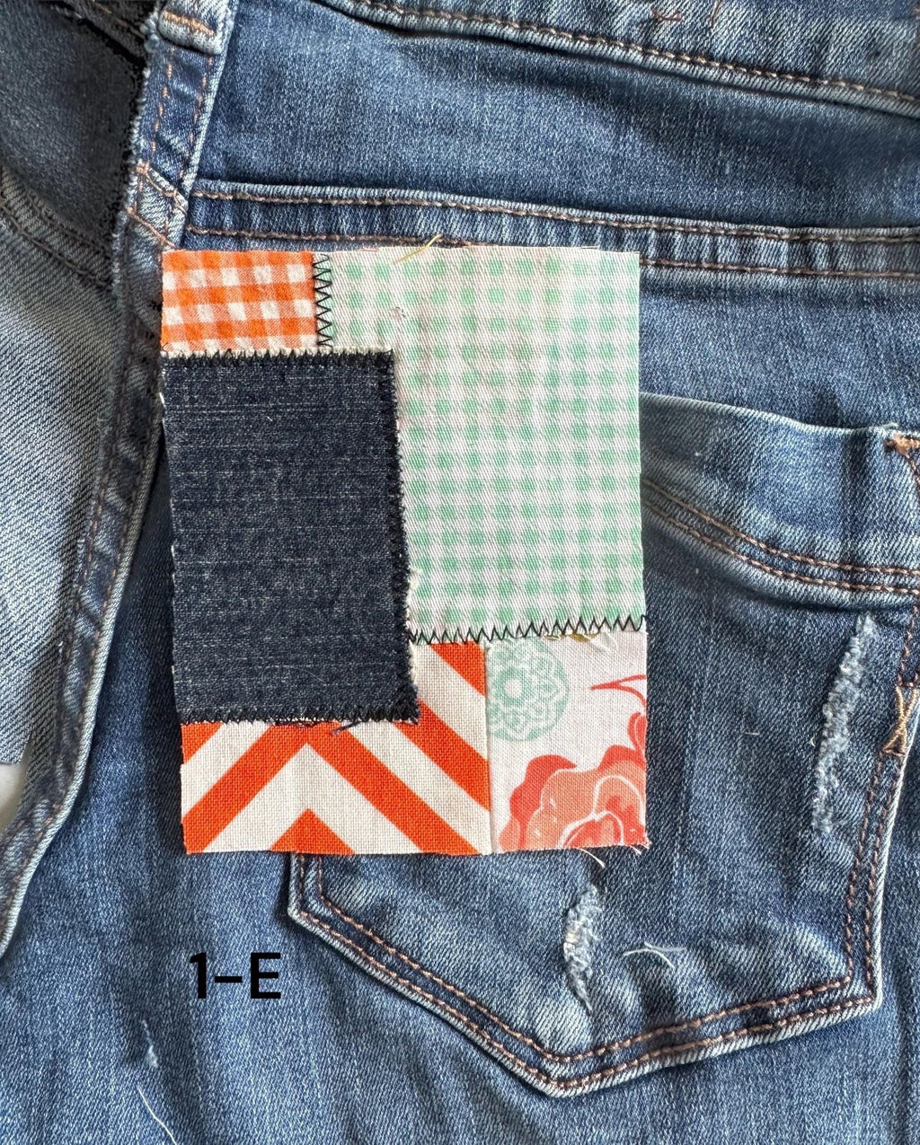 Handmade Denim Patchwork –  3.75”x4.5” Hand-Sew on – Upcycled Denim, Cotton fabric