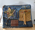 Handmade Upcycled Denim Clutch: Embroidered Star Patchwork Bag