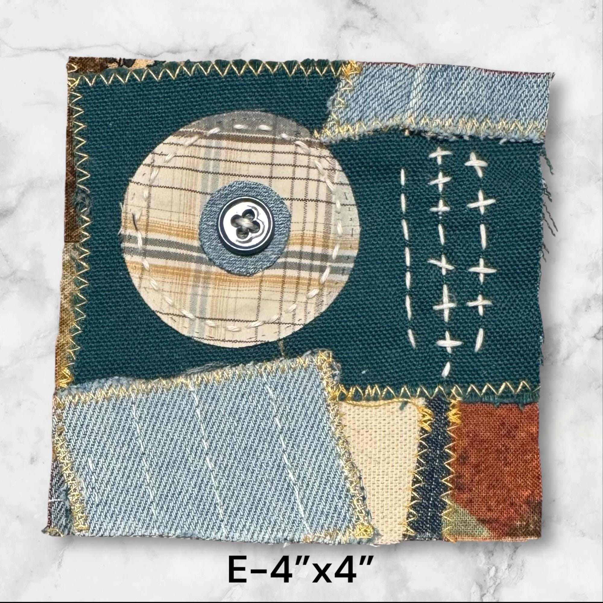 Handmade Denim Patchwork – 4” & 3.5” Hand-Sew on – Upcycled Denim, Cotton fabric