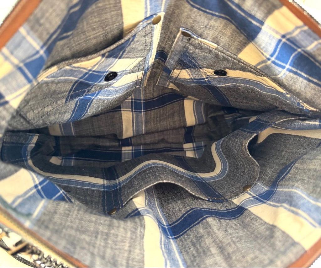 Upcycled Denim Patchwork Tote Bag: Mushroom Embroidery, Chain Strap