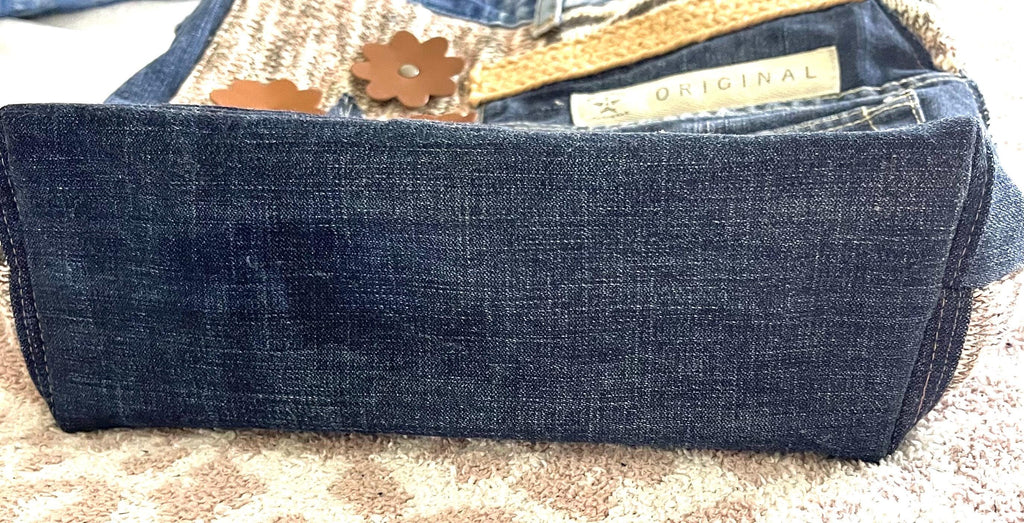 Denim & Textured Knit Upcycled Shoulder Bag | Eco-Friendly, Handmade, One-of-a-Kind Tote bag