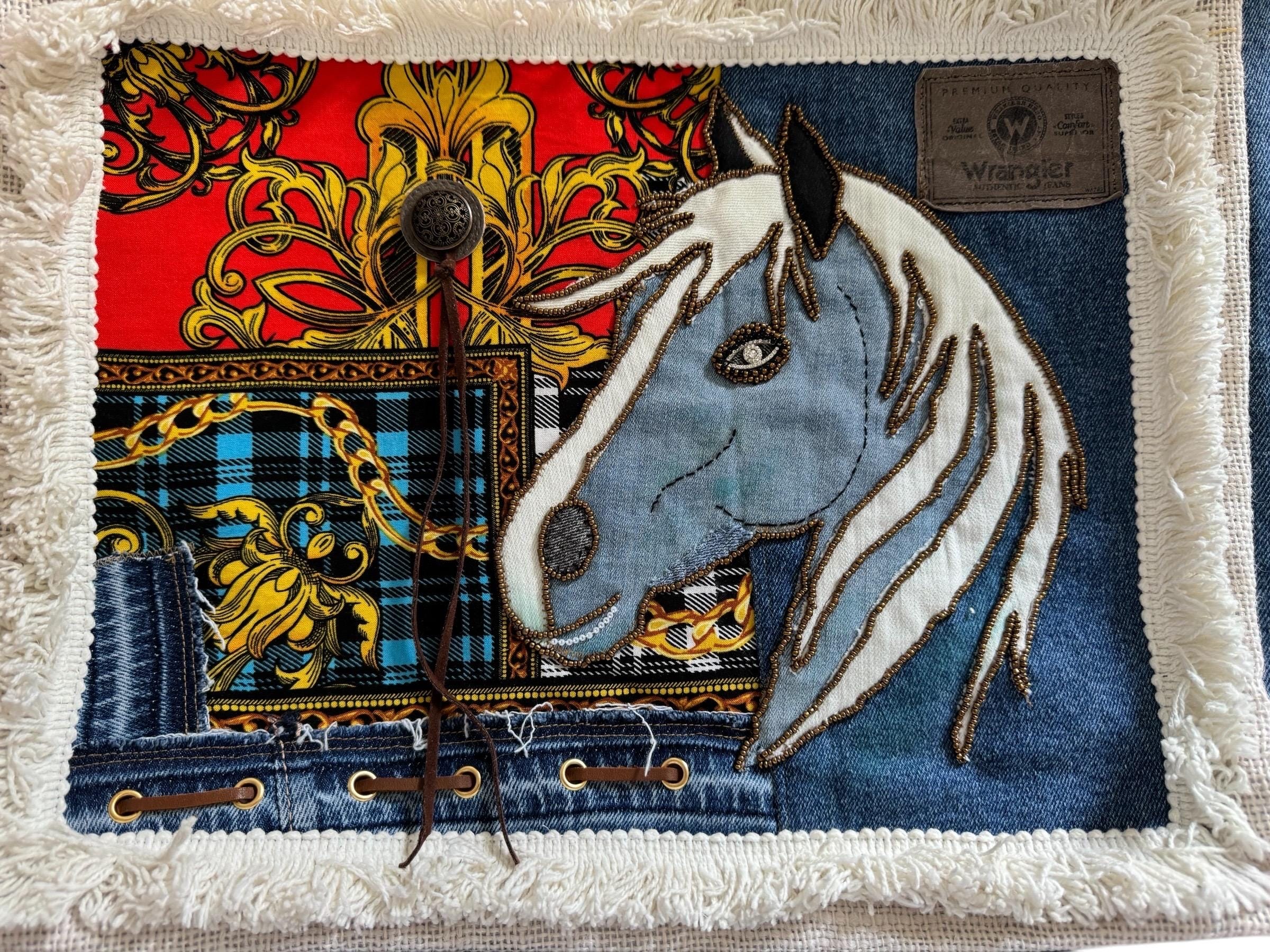 Denim patchwork large beaded embroidery shoulder bag-tote bag upcycled jeans boho chic bag