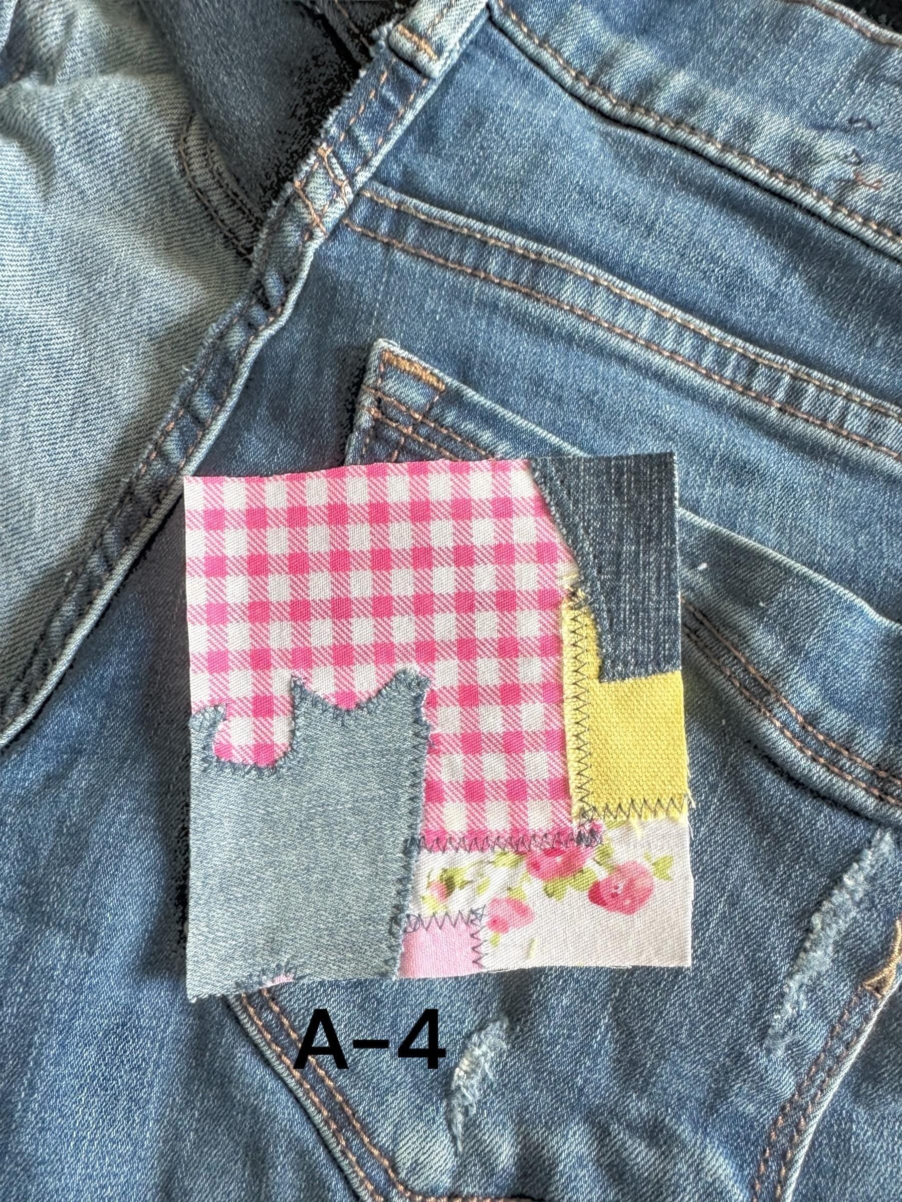 Handmade Denim Patchwork –  3.5”x3.5” Hand-Sew on – Upcycled Denim, Cotton fabric