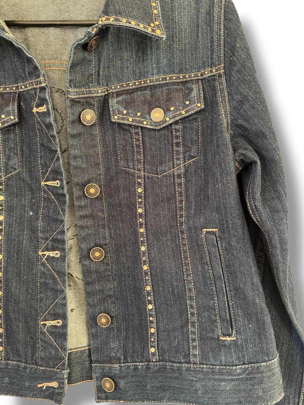 Upcycled Denim Jacket – One-of-a-Kind Wearable Art with Button & Zipper Design | Size Large