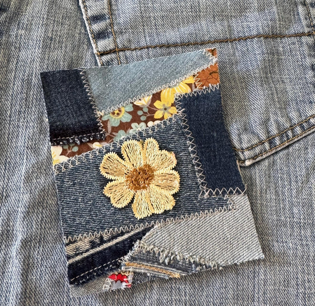 Upcycled Denim Patchwork Sew-On Patches | Boro Style Textile Art for Jackets, Bags