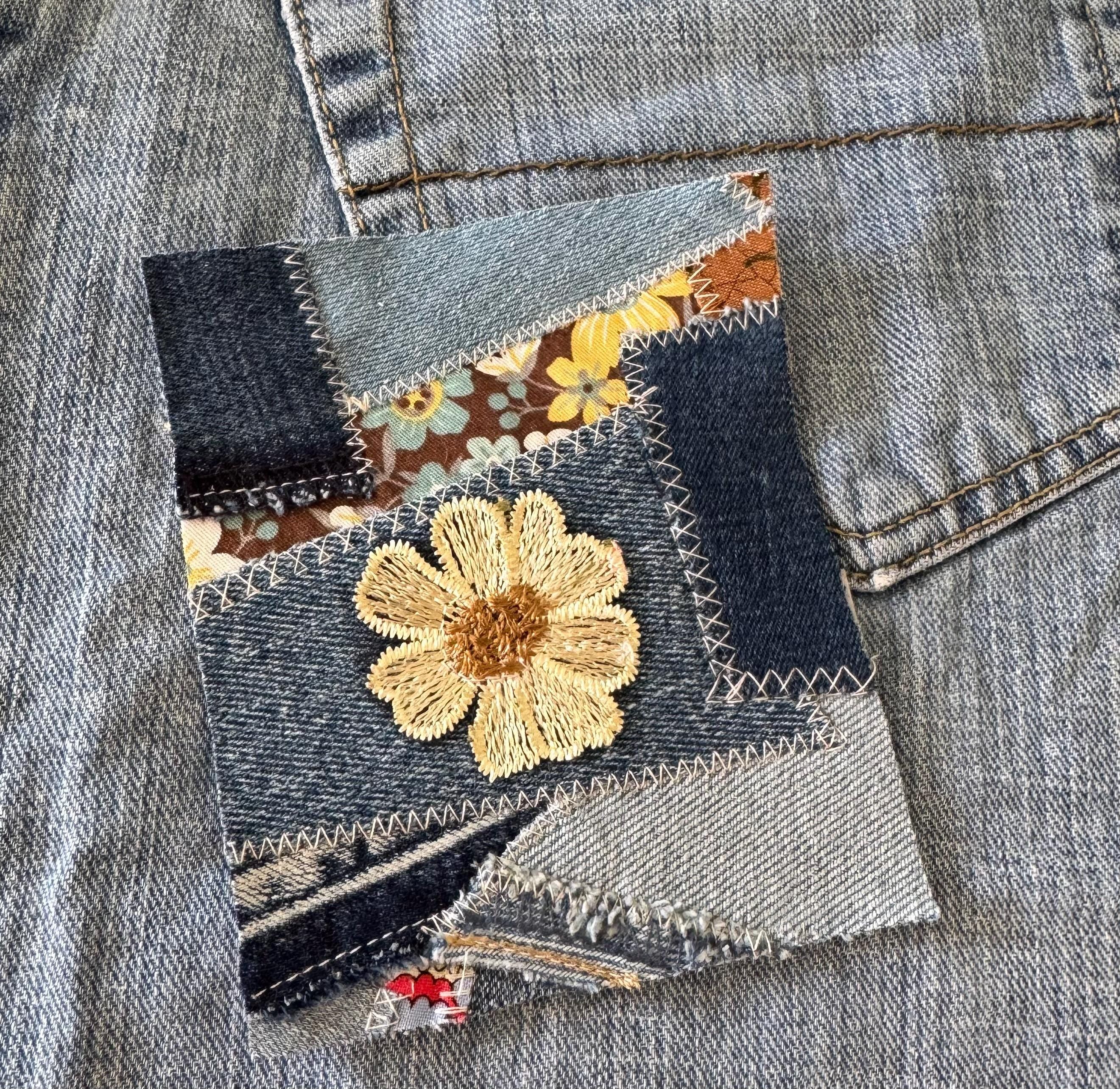 Upcycled Denim Patchwork Sew-On Patches | Boro Style Textile Art for Jackets, Bags