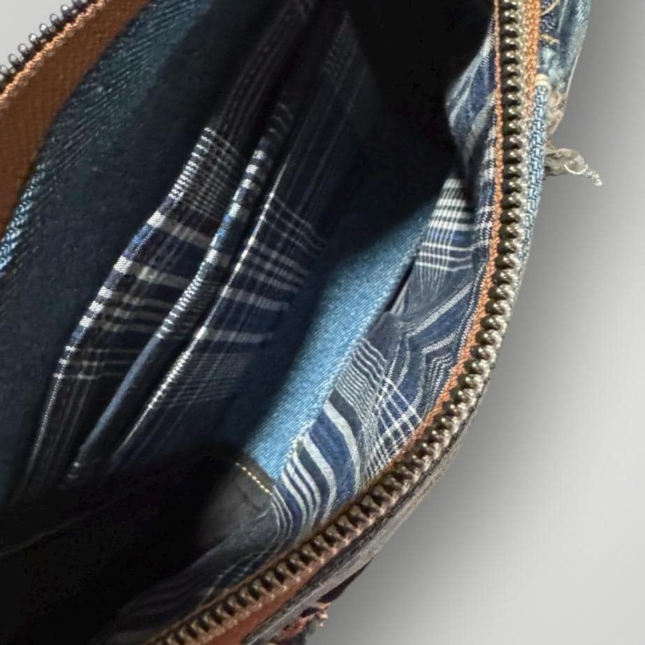 One-of-a-Kind Denim Patchwork Wristlet Clutch – Handmade Wallet, 7.5”x5”, Zipper Closure, 3 Card Slots